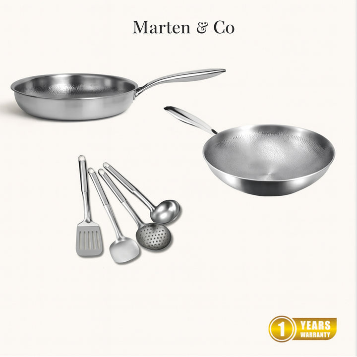 Essential Duo: 2 Pans + Utensils Set