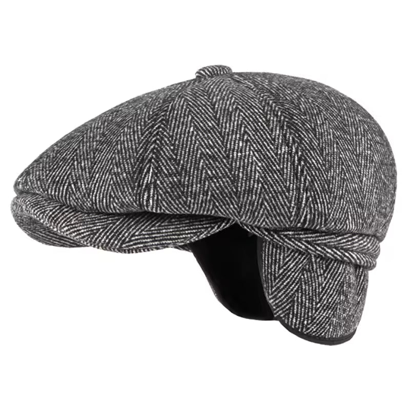 Wool Herringbone Cap with Ear Flaps